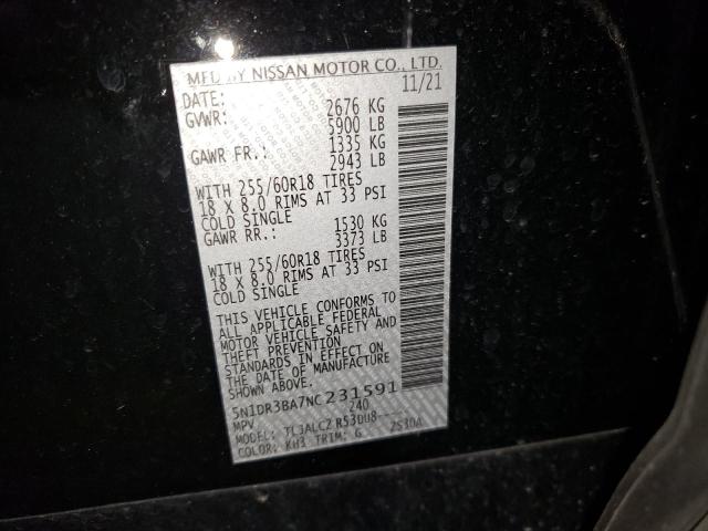 Photo 10 from auction – 2022 NISSAN PATHFINDER with VIN 5N1DR3BA7NC231591