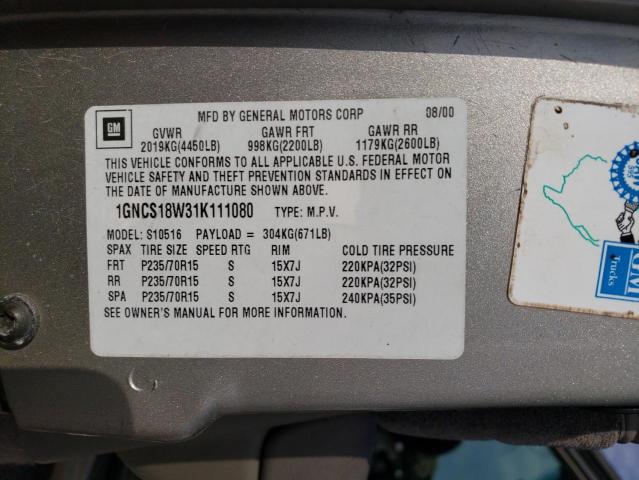 Photo 10 from auction – 2001 CHEVROLET BLAZER with VIN 1GNCS18W31K111080