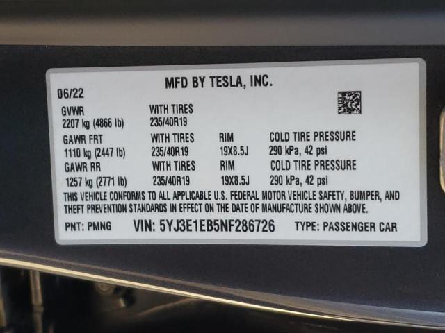 Photo 10 from auction – 2022 TESLA MODEL 3 with VIN 5YJ3E1EB5NF286726