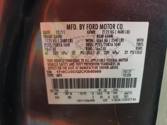 Photo 10 from auction – 2012 FORD ESCAPE XLT with VIN 1FMCU9DG2CKB48989