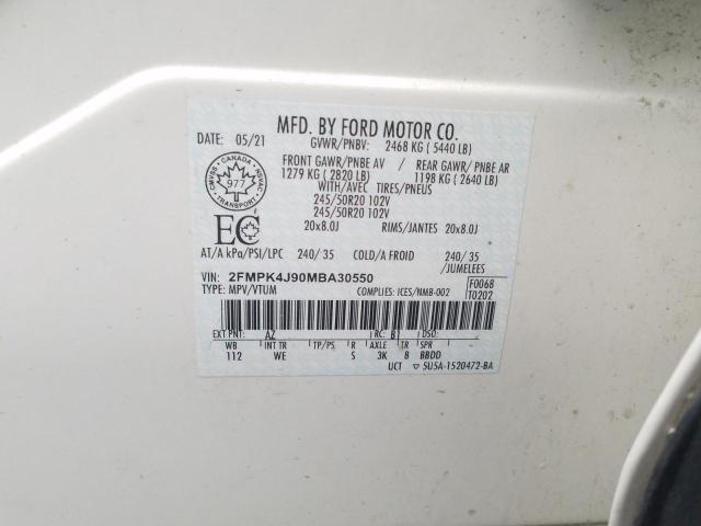 Photo 9 from auction – 2021 FORD EDGE SEL with VIN 2FMPK4J90MBA30550
