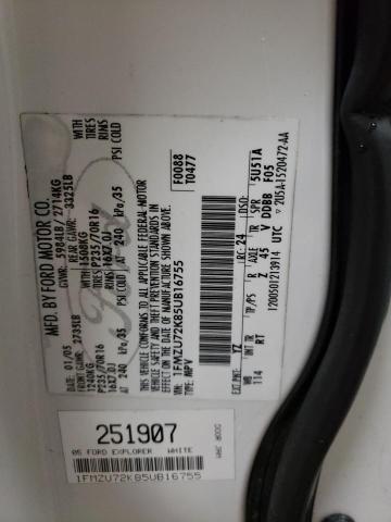 Photo 10 from auction – 2005 FORD EXPLORER X with VIN 1FMZU72K85UB16755