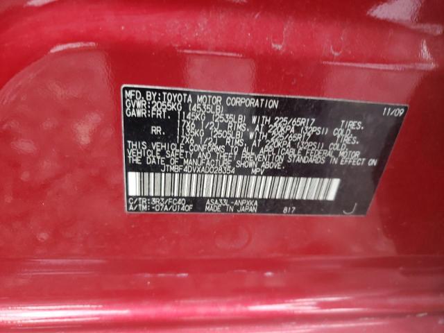 Foto 10 de la subasta – 2010 TOYOTA RAV4 con VIN JTMBF4DVXAD028354