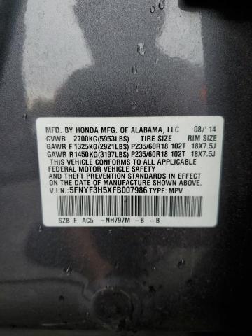 Photo 10 from auction – 2015 HONDA PILOT EXL with VIN 5FNYF3H5XFB007986