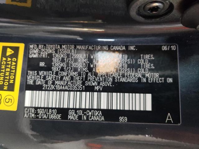 Photo 10 from auction – 2010 LEXUS RX 350 with VIN 2T2ZK1BA4AC035351