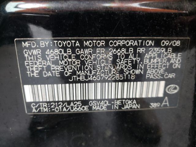 Photo 10 from auction – 2009 LEXUS ES 350 with VIN JTHBJ46G792285118