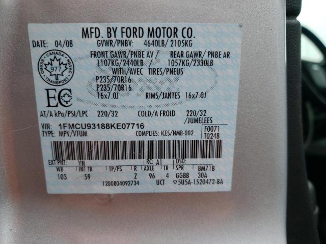 Photo 10 from auction – 2008 FORD ESCAPE XLT with VIN 1FMCU93188KE07716