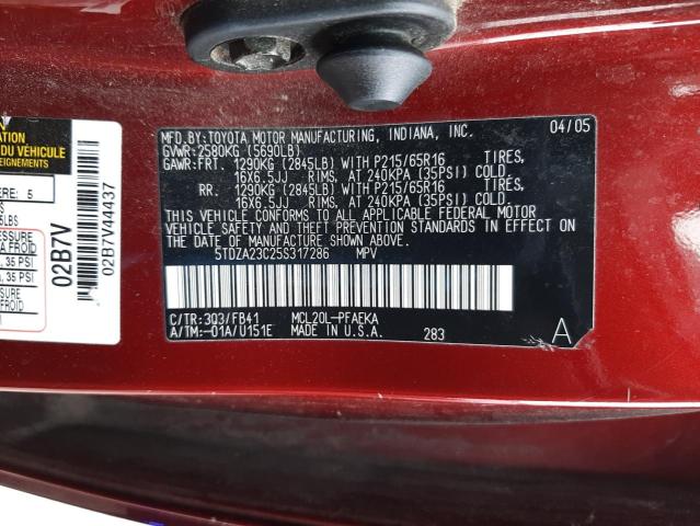 Photo 10 from auction – 2005 TOYOTA SIENNA CE with VIN 5TDZA23C25S317286