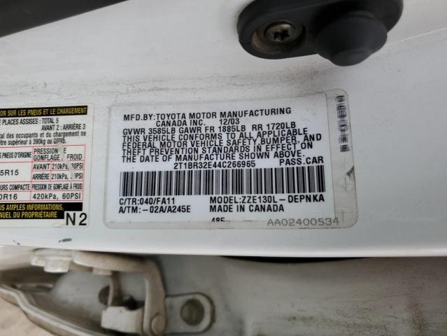 Photo 10 from auction – 2004 TOYOTA COROLLA CE with VIN 2T1BR32E44C266965