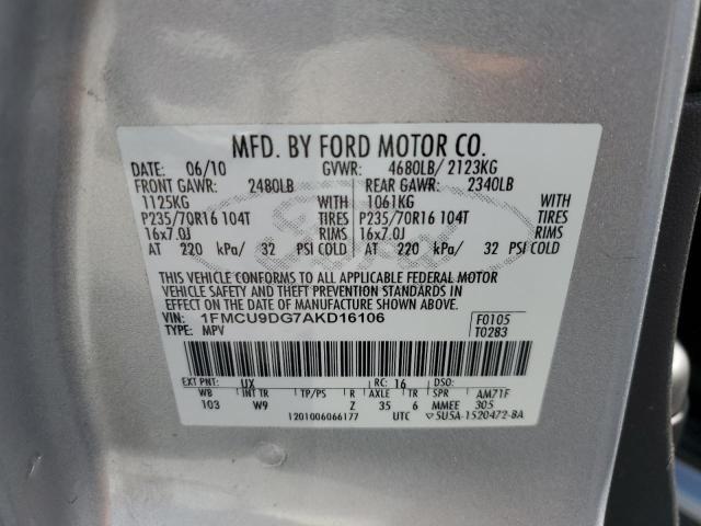 Photo 10 from auction – 2010 FORD ESCAPE XLT with VIN 1FMCU9DG7AKD16106