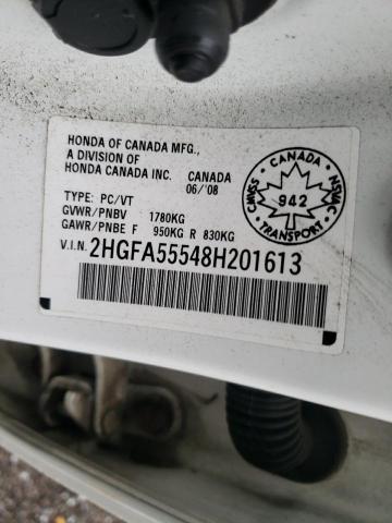 Photo 10 from auction – 2008 HONDA CIVIC SI with VIN 2HGFA55548H201613