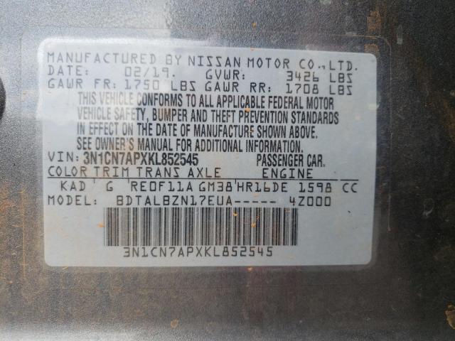 Photo 10 from auction – 2019 NISSAN VERSA S with VIN 3N1CN7APXKL852545
