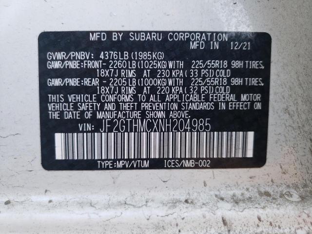 Photo 10 from auction – 2022 SUBARU CROSSTREK with VIN JF2GTHMCXNH204985