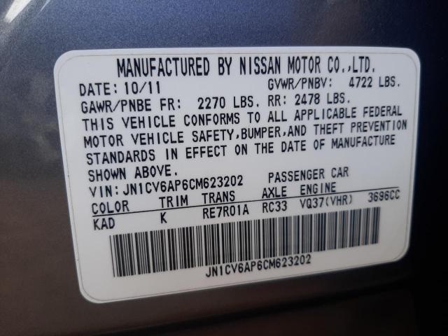 Photo 10 from auction – 2012 INFINITI G37 BASE with VIN JN1CV6AP6CM623202