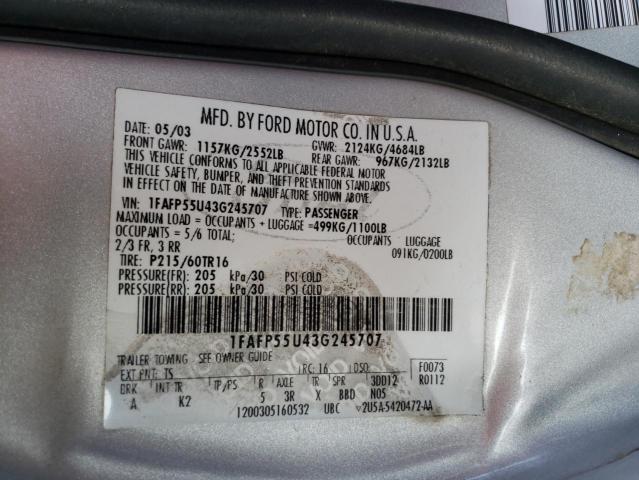 Photo 10 from auction – 2003 FORD TAURUS SES with VIN 1FAFP55U43G245707