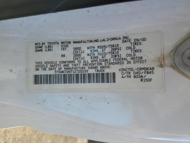 Photo 10 from auction – 2001 TOYOTA TACOMA XTR with VIN 5TEWN72N71Z720233