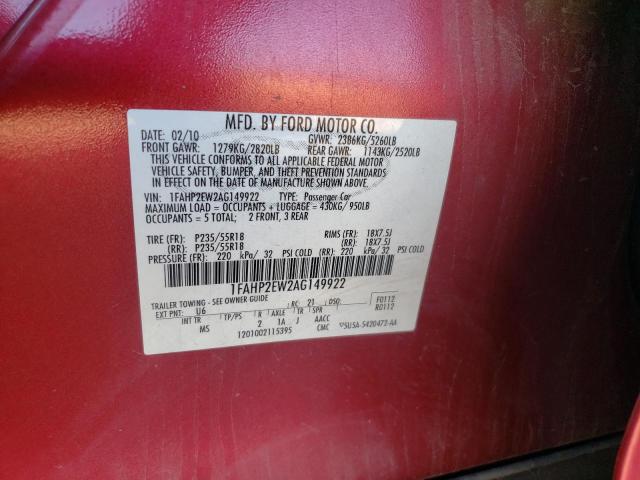 Photo 10 from auction – 2010 FORD TAURUS SEL with VIN 1FAHP2EW2AG149922
