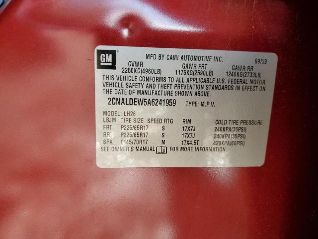 Photo 10 from auction – 2010 CHEVROLET EQUINOX LT with VIN 2CNALDEW5A6241959