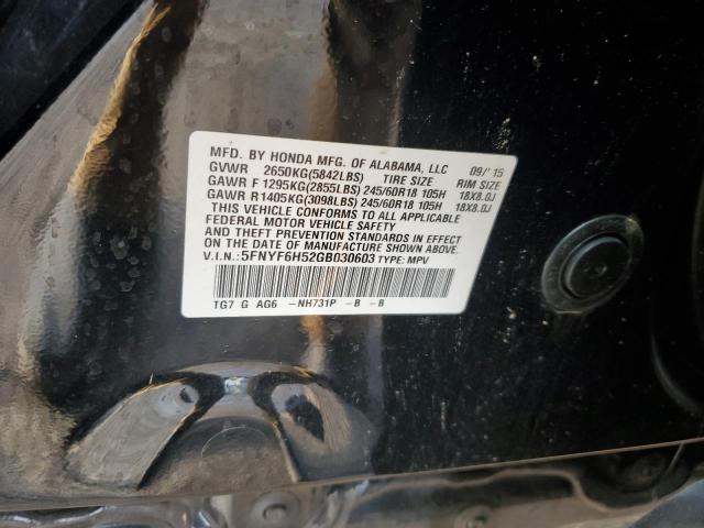 Photo 10 from auction – 2016 HONDA PILOT EXL with VIN 5FNYF6H52GB030603