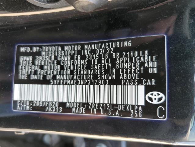 Photo 10 from auction – 2022 TOYOTA COROLLA LE with VIN 5YFEPMAE3NP317903