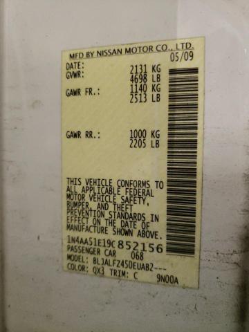 Photo 10 from auction – 2009 NISSAN MAXIMA S with VIN 1N4AA51E19C852156