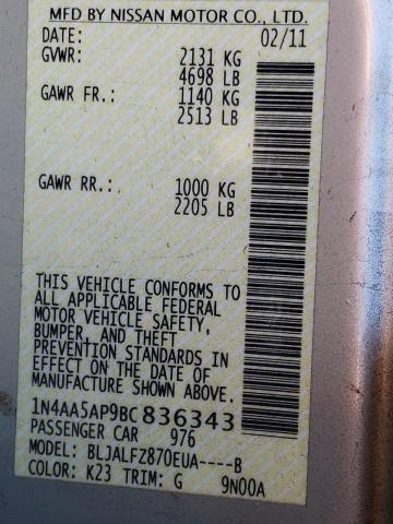 Photo 10 from auction – 2011 NISSAN MAXIMA S with VIN 1N4AA5AP9BC836343