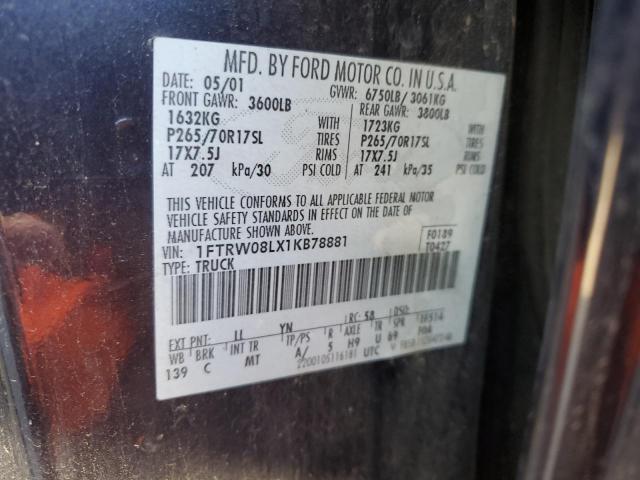 Photo 10 from auction – 2001 FORD F-150 with VIN 1FTRW08LX1KB78881