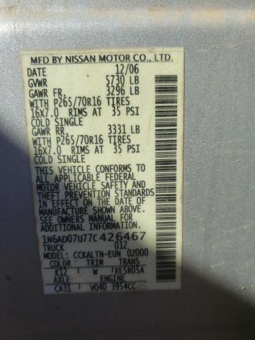Photo 10 from auction – 2007 NISSAN FRONTIER C with VIN 1N6AD07U77C426467