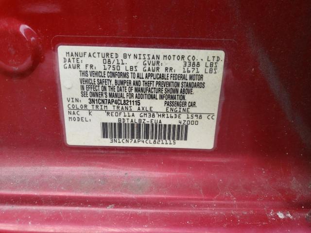 Photo 10 from auction – 2012 NISSAN VERSA S with VIN 3N1CN7AP4CL821115