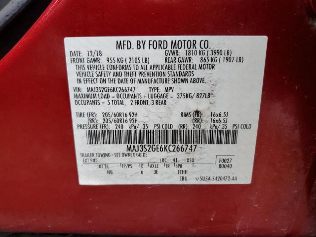 Photo 10 from auction – 2019 FORD ECOSPORT S with VIN MAJ3S2GE6KC266747
