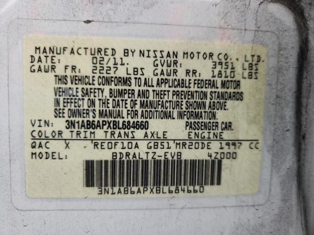 Photo 10 from auction – 2011 NISSAN SENTRA 2.0 with VIN 3N1AB6APXBL684660