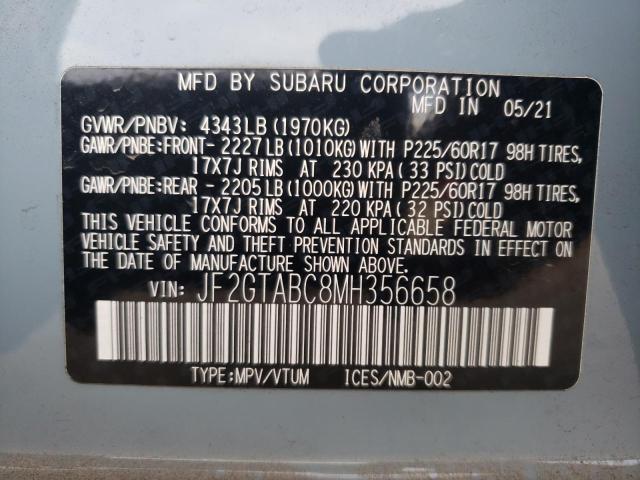 Photo 10 from auction – 2021 SUBARU CROSSTREK with VIN JF2GTABC8MH356658