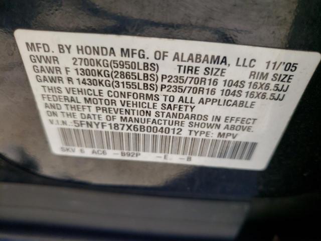 Photo 10 from auction – 2006 HONDA PILOT EX with VIN 5FNYF187X6B004012