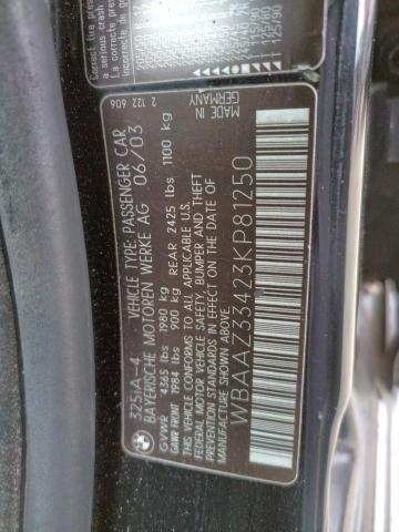 Photo 10 from auction – 2003 BMW 325 I with VIN WBAAZ33423KP81250