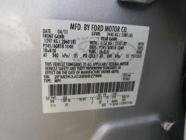 Photo 10 from auction – 2011 FORD EDGE SEL with VIN 2FMDK3JC2BBB27996