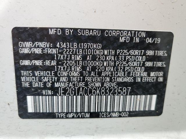 Photo 10 from auction – 2019 SUBARU CROSSTREK with VIN JF2GTACC6K8323587