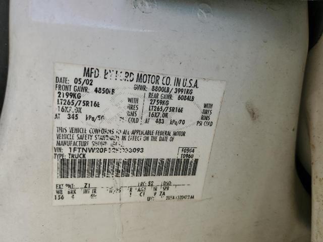 Photo 10 from auction – 2002 FORD F250 SUPER with VIN 1FTNW20F52ED33093