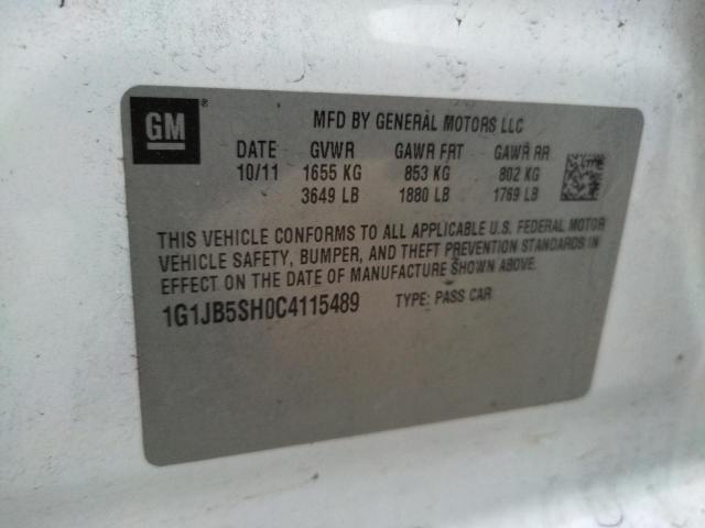 Photo 10 from auction – 2012 CHEVROLET SONIC LS with VIN 1G1JB5SH0C4115489