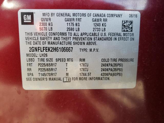 Photo 10 from auction – 2017 CHEVROLET EQUINOX LT with VIN 2GNFLFEK2H6106667