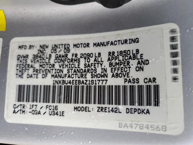 Photo 10 from auction – 2010 TOYOTA COROLLA BA with VIN 1NXBU4EE8AZ191777