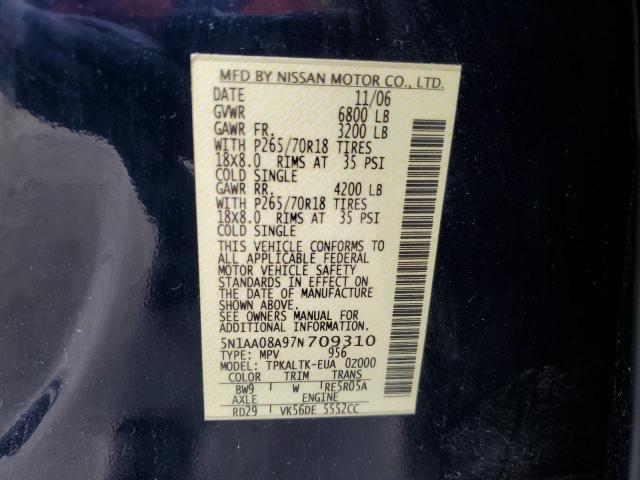 Photo 10 from auction – 2007 NISSAN ARMADA SE with VIN 5N1AA08A97N709310