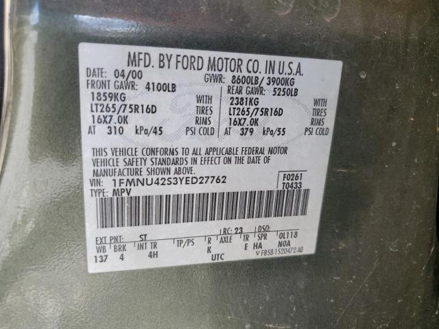 Photo 10 from auction – 2000 FORD EXCURSION with VIN 1FMNU42S3YED27762