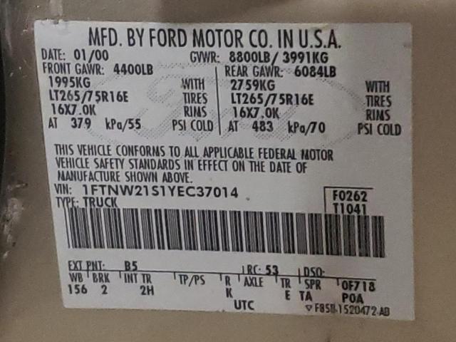 Photo 10 from auction – 2000 FORD F250 SUPER with VIN 1FTNW21S1YEC37014