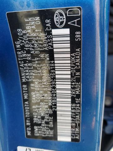 Photo 10 from auction – 2009 TOYOTA COROLLA BA with VIN 2T1BU40E39C168184