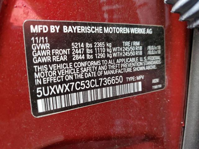 Photo 10 from auction – 2012 BMW X3 XDRIVE3 with VIN 5UXWX7C53CL736650