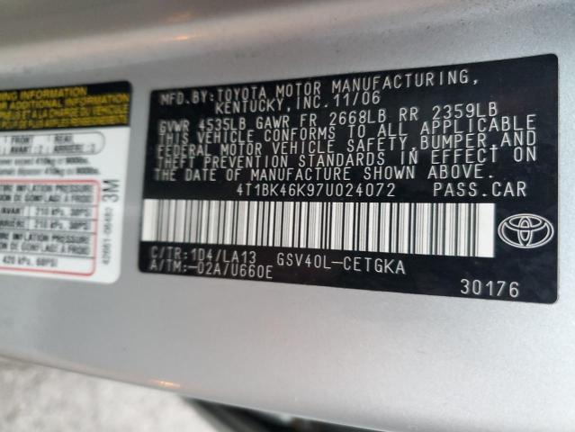 Photo 10 from auction – 2007 TOYOTA CAMRY LE with VIN 4T1BK46K97U024072