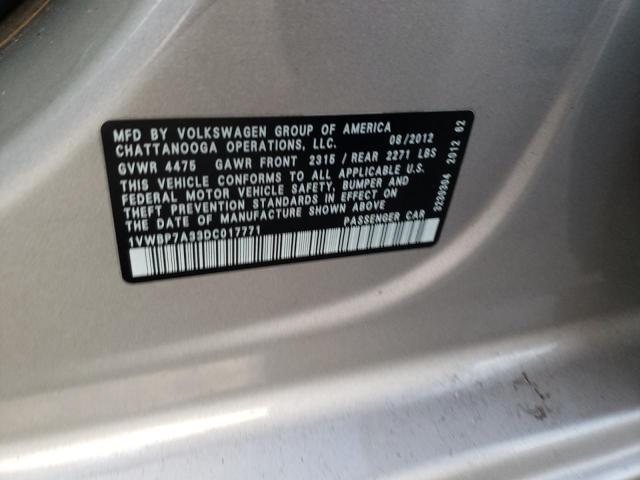 Photo 10 from auction – 2013 VOLKSWAGEN PASSAT SE with VIN 1VWBP7A33DC017771