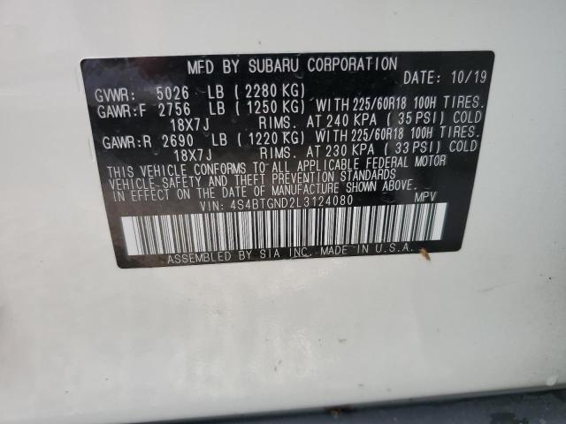 Photo 10 from auction – 2020 SUBARU OUTBACK LI with VIN 4S4BTGND2L3124080