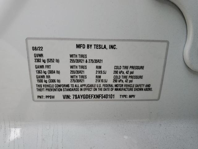 Photo 10 from auction – 2022 TESLA MODEL Y with VIN 7SAYGDEFXNF540101