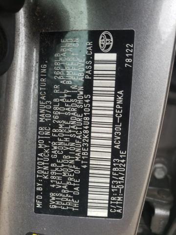 Photo 10 from auction – 2004 TOYOTA CAMRY LE with VIN 4T1BE32K84U810545